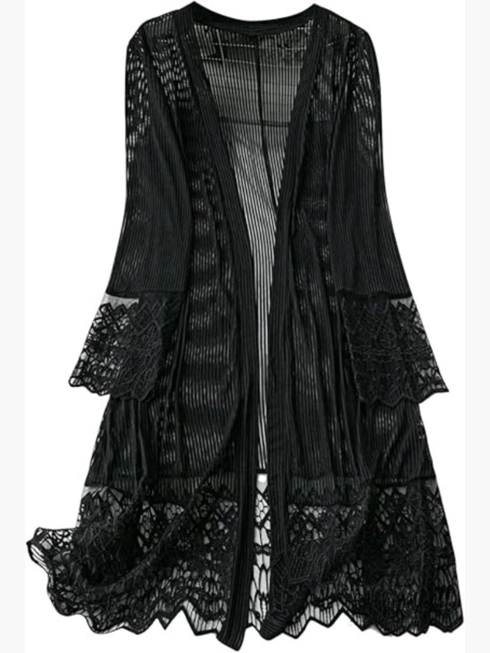Plus Size Lace Long Cardigan Kimono Open Front Lightweight Cardigan